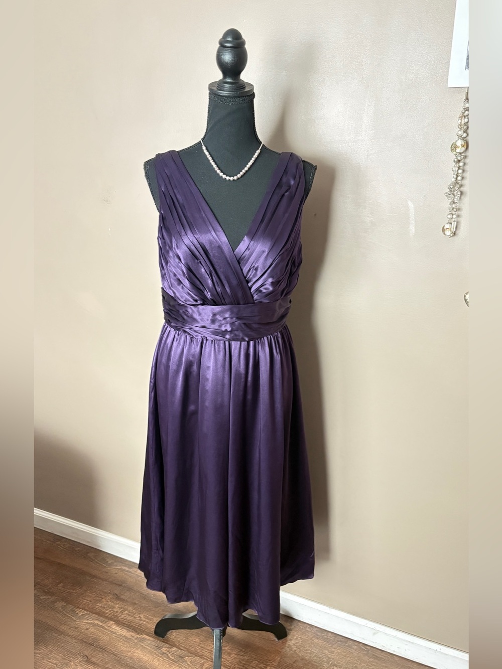 Vintage 90s 100% silk dress tea length A-line purple Spiegel semi-formal 10 EUC